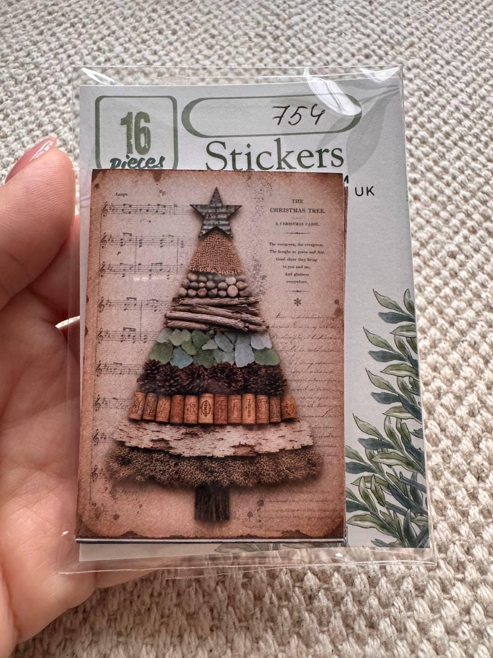 Vintage Christmas Tree Stickers Set of 16, Rustic Christmas Ephemera, Handmade Holiday Stickers, Junk Journal Supplies,Cottagecore Christmas