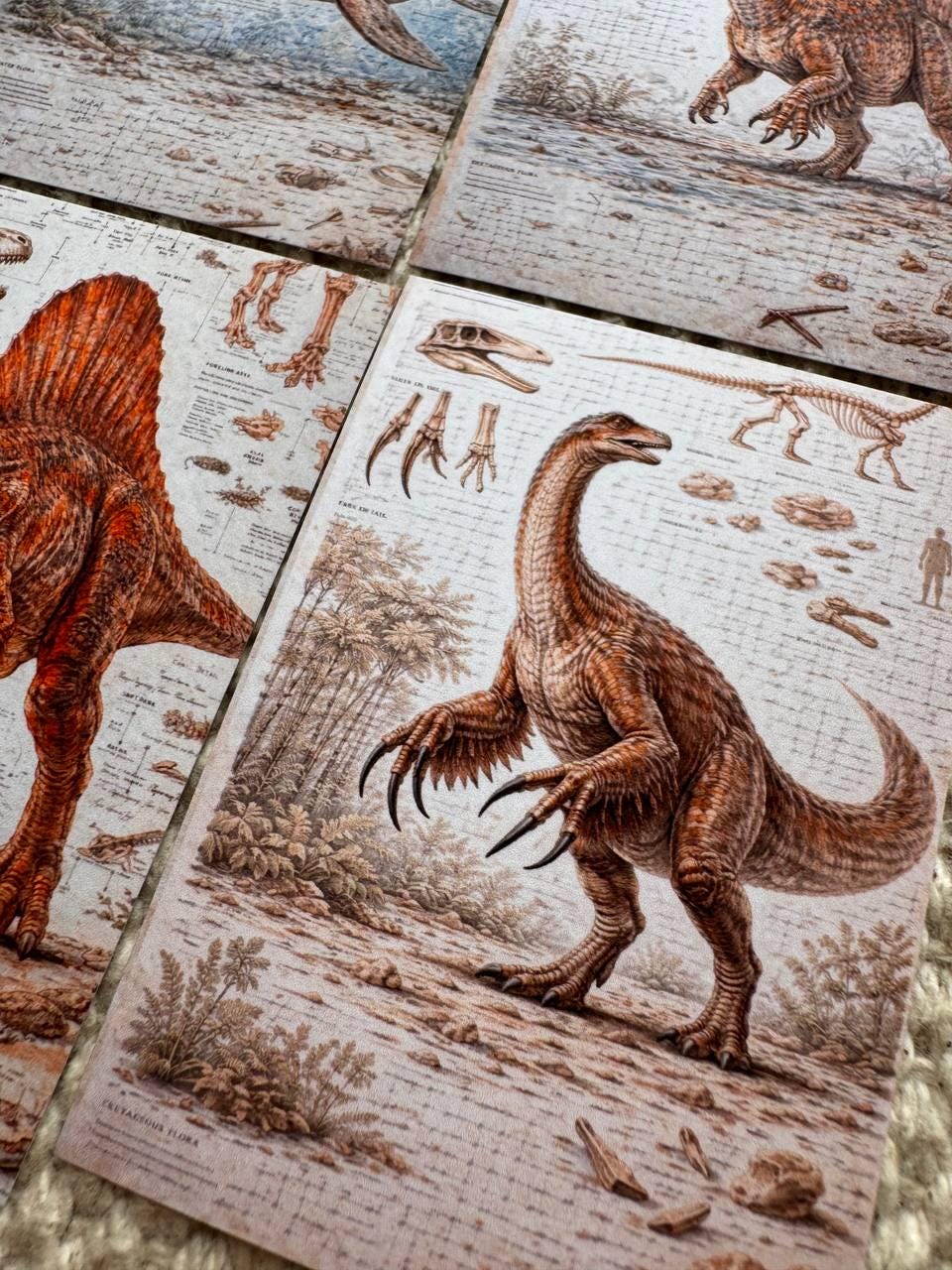 Vintage Dinosaur Stickers Set of 16, Jurassic Ephemera, Prehistoric Journal Stickers, Dinosaur Scrapbook Pack, UK Made