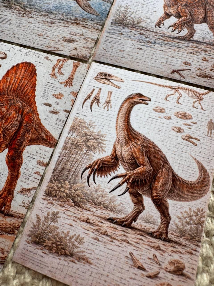 Vintage Dinosaur Stickers Set of 16, Jurassic Ephemera, Prehistoric Journal Stickers, Dinosaur Scrapbook Pack, UK Made
