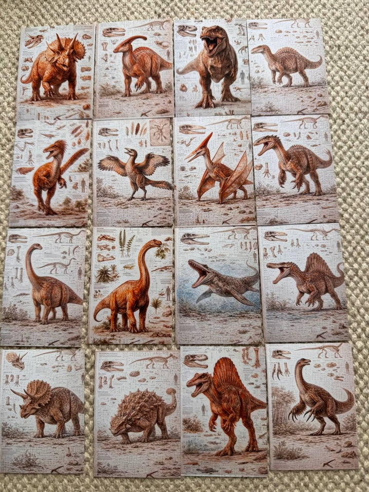 Vintage Dinosaur Stickers Set of 16, Jurassic Ephemera, Prehistoric Journal Stickers, Dinosaur Scrapbook Pack, UK Made