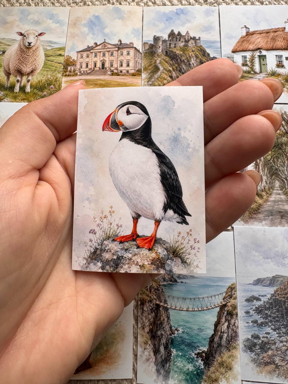 Ireland Watercolour Stickers Set of 16, Irish Landmarks Ephemera, Puffin Cliffs Cottage Celtic Journal Stickers UK Made