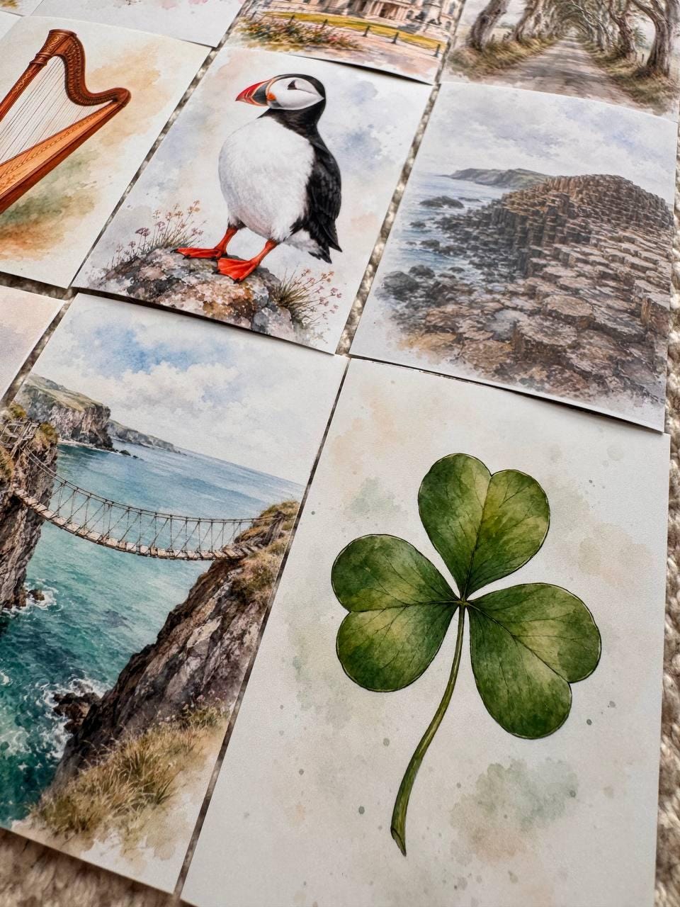 Ireland Watercolour Stickers Set of 16, Irish Landmarks Ephemera, Puffin Cliffs Cottage Celtic Journal Stickers UK Made