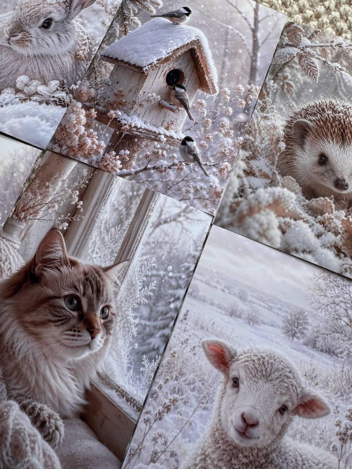 Winter Woodland Animal Stickers Set of 16, Cozy Snowy Forest, Fox Owl Rabbit Cat Winter Journal Stickers Handmade UK/vd-s0026