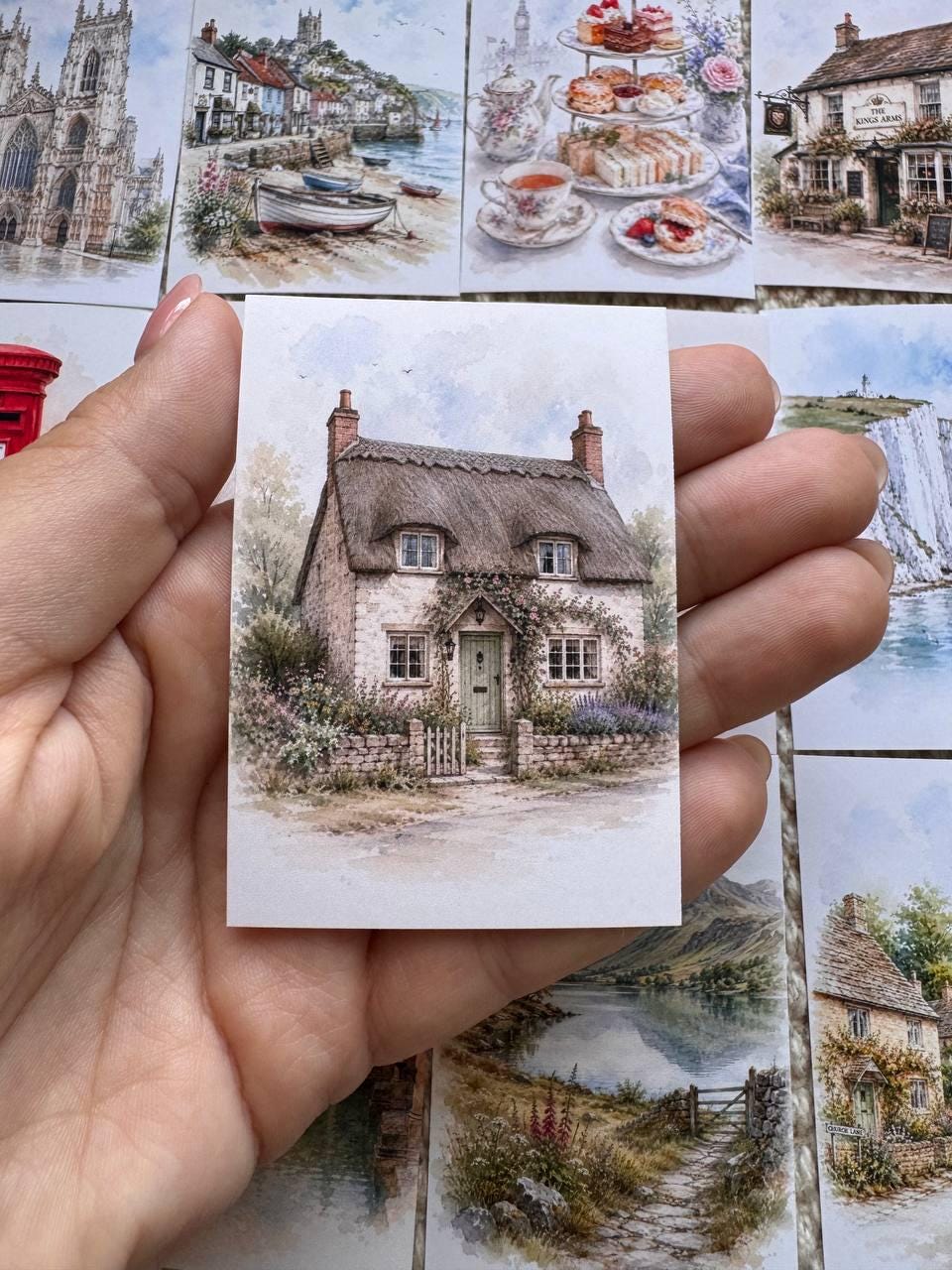 England Landmark Stickers Set of 16, British Village, Stonehenge, York Minster, Red Post Box, Cottage Journal Stickers UK