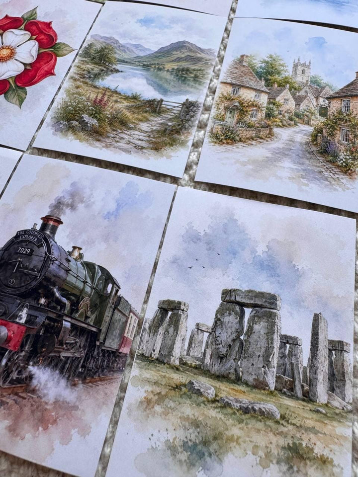 England Landmark Stickers Set of 16, British Village, Stonehenge, York Minster, Red Post Box, Cottage Journal Stickers UK