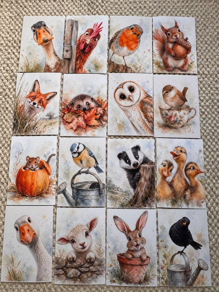 Cute British Countryside Animal Stickers Set of 16, Woodland Wildlife, Robin, Fox, Bunny, Hedgehog, Duck, UK Handmade Stickers
