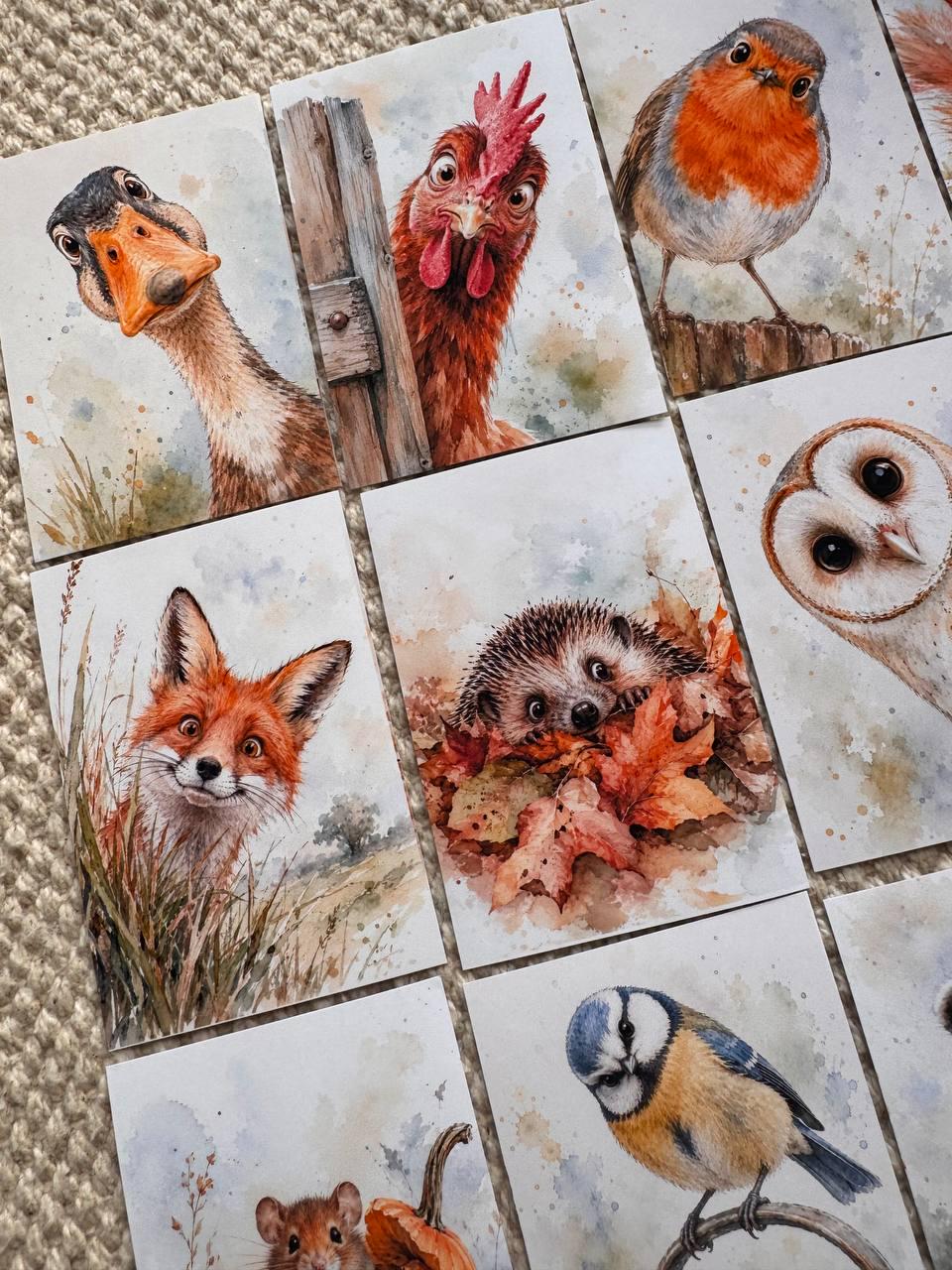 Cute British Countryside Animal Stickers Set of 16, Woodland Wildlife, Robin, Fox, Bunny, Hedgehog, Duck, UK Handmade Stickers