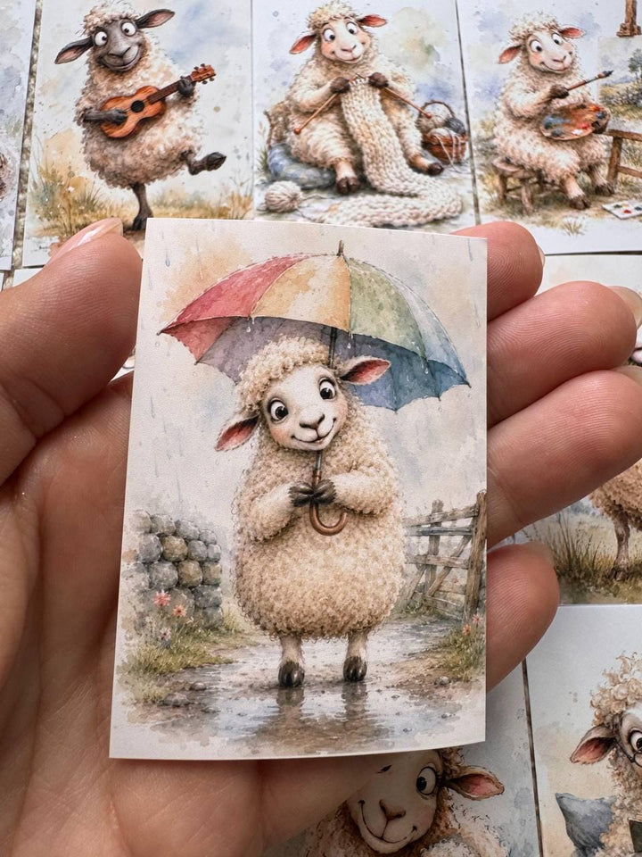 Funny Sheep Stickers Set of 16, Cute Farm Animal Stickers, Cottagecore Journal Stickers, Handmade in UK, Scrapbooking Decor