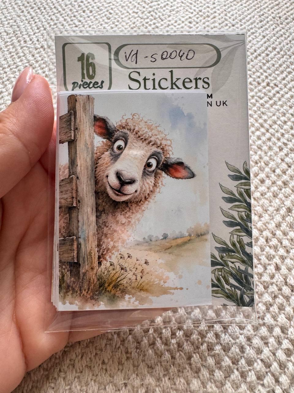 Funny Sheep Stickers Set of 16, Cute Farm Animal Stickers, Cottagecore Journal Stickers, Handmade in UK, Scrapbooking Decor
