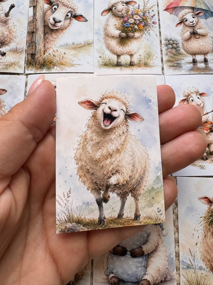 Funny Sheep Stickers Set of 16, Cute Farm Animal Stickers, Cottagecore Journal Stickers, Handmade in UK, Scrapbooking Decor