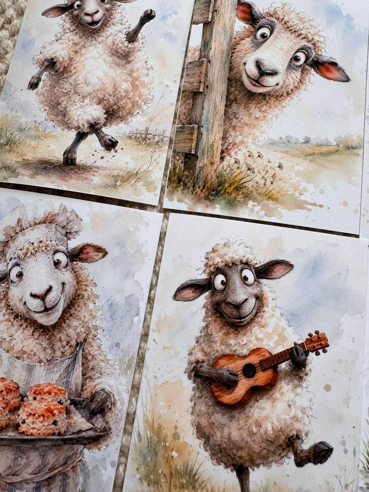 Funny Sheep Stickers Set of 16, Cute Farm Animal Stickers, Cottagecore Journal Stickers, Handmade in UK, Scrapbooking Decor