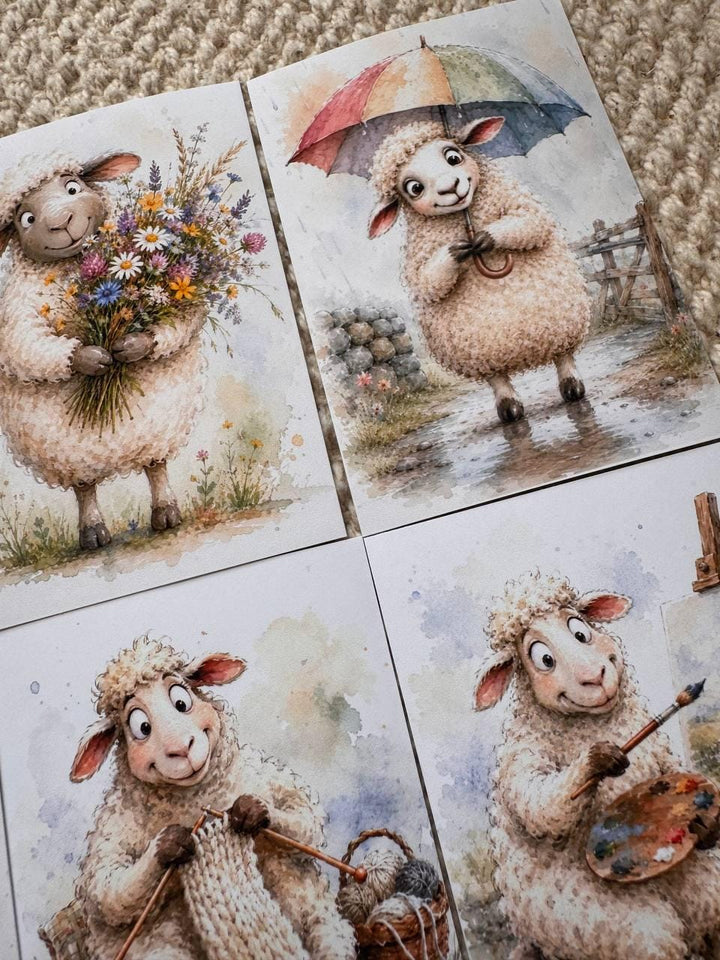 Funny Sheep Stickers Set of 16, Cute Farm Animal Stickers, Cottagecore Journal Stickers, Handmade in UK, Scrapbooking Decor