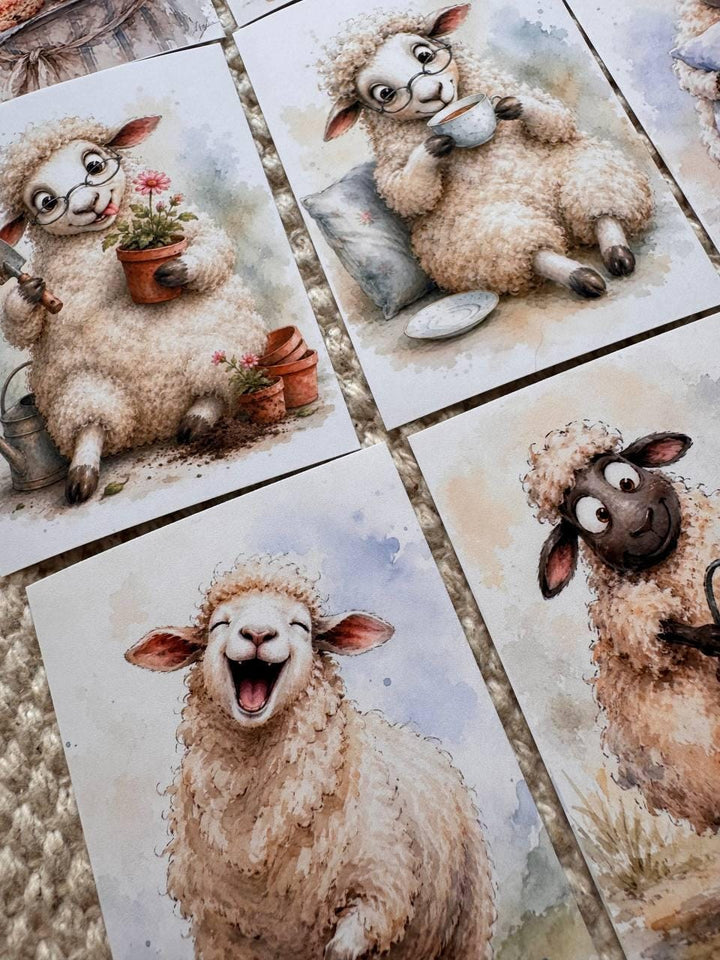 Funny Sheep Stickers Set of 16, Cute Farm Animal Stickers, Cottagecore Journal Stickers, Handmade in UK, Scrapbooking Decor