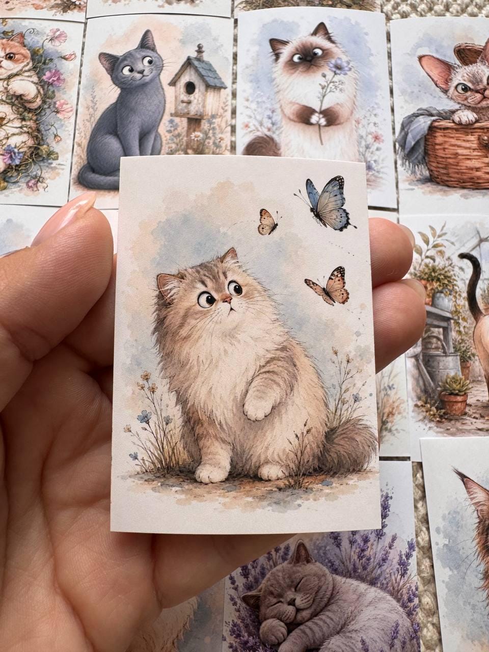 Cute Cat Stickers Set of 16, Watercolor Cat Stickers, Kawaii Kitty Journal Stickers, Handmade in UK, Scrapbooking & Planner Decor