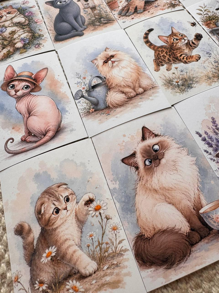 Cute Cat Stickers Set of 16, Watercolor Cat Stickers, Kawaii Kitty Journal Stickers, Handmade in UK, Scrapbooking & Planner Decor