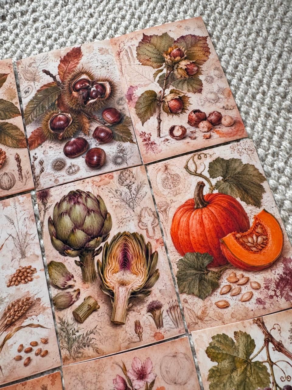 Vintage Botanical Fruit Stickers Set of 16, Cottagecore Journal Stickers, Autumn Harvest Ephemera, Handmade in UK, Scrapbook