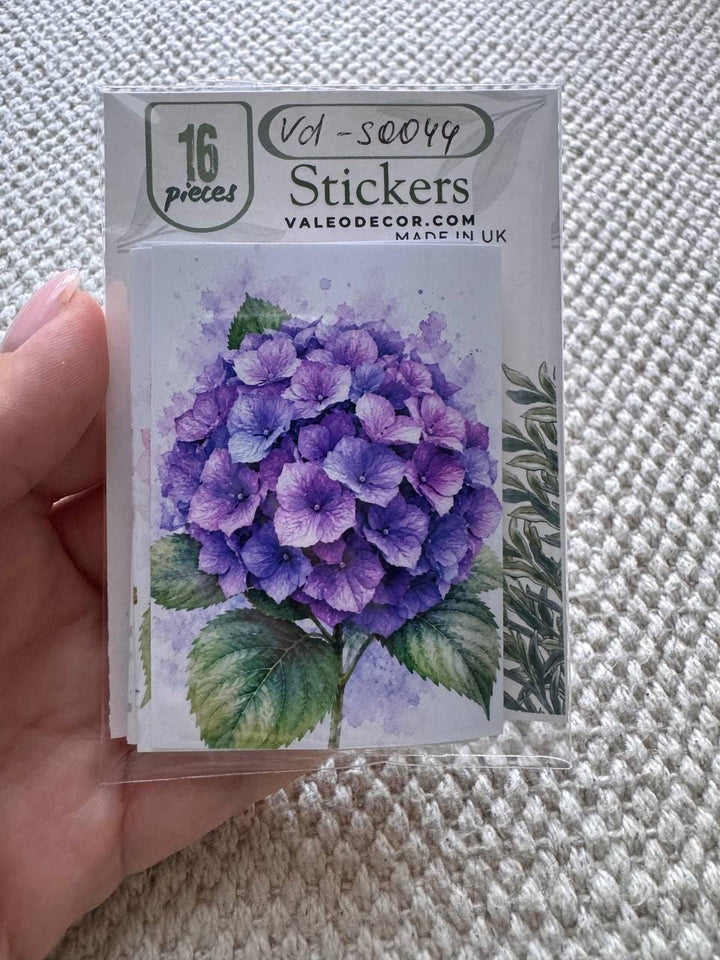 Hydrangea Flower Stickers Set of 16, Watercolor Botanical Floral Stickers, Handmade in UK, Journal Scrapbook Planner Decor Gift