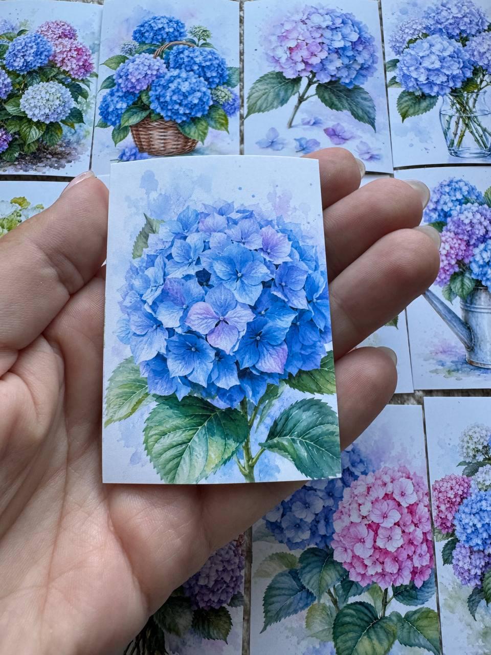 Hydrangea Flower Stickers Set of 16, Watercolor Botanical Floral Stickers, Handmade in UK, Journal Scrapbook Planner Decor Gift