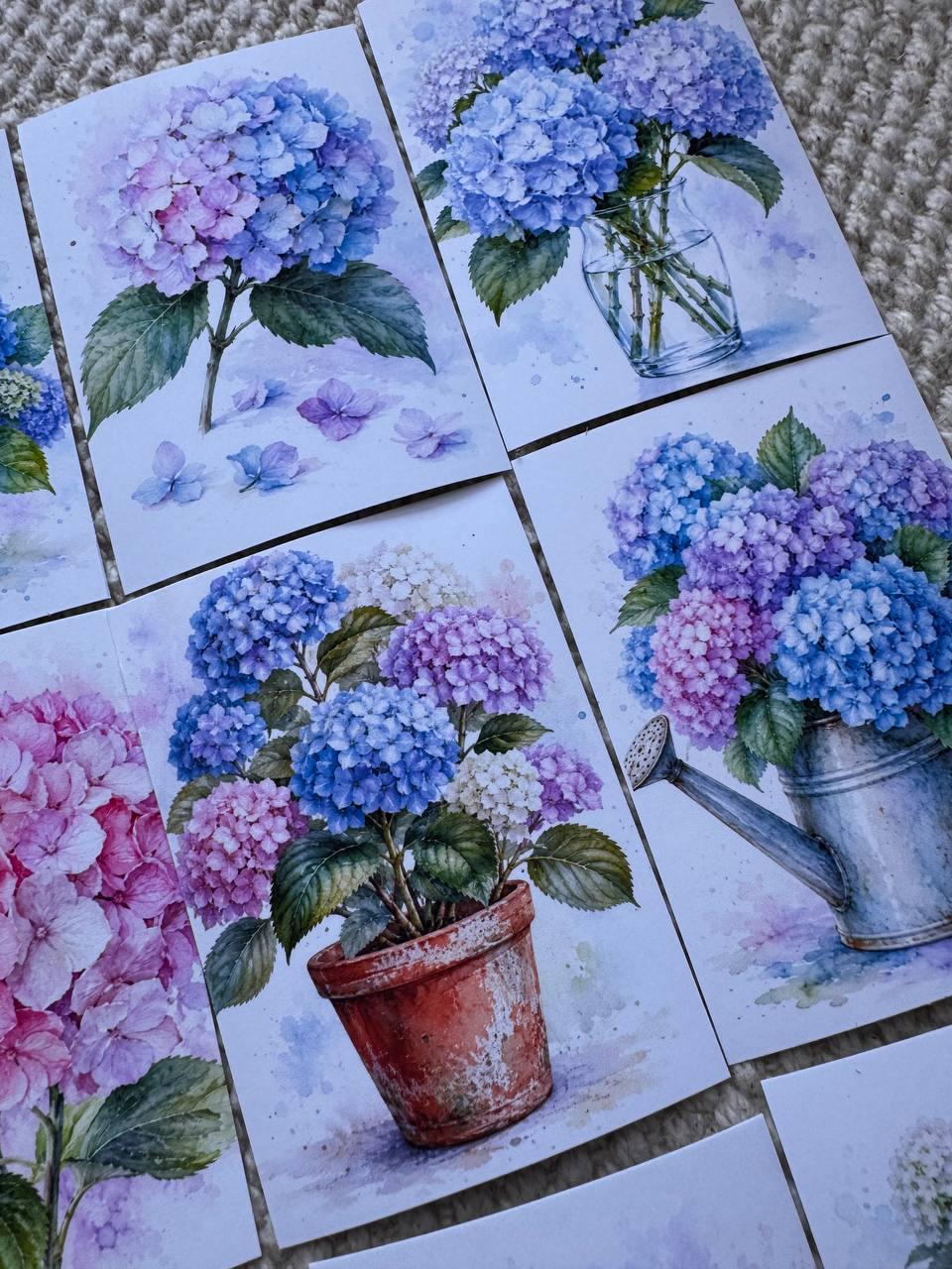 Hydrangea Flower Stickers Set of 16, Watercolor Botanical Floral Stickers, Handmade in UK, Journal Scrapbook Planner Decor Gift