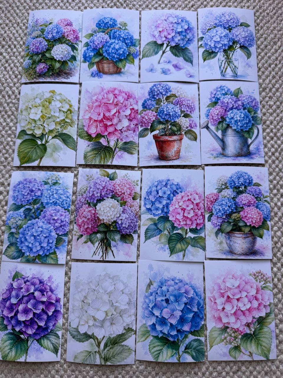 Hydrangea Flower Stickers Set of 16, Watercolor Botanical Floral Stickers, Handmade in UK, Journal Scrapbook Planner Decor Gift