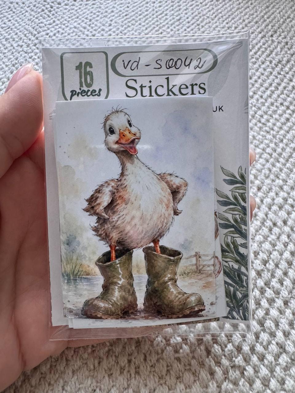 Cute Duck Stickers Set of 16, Watercolor Duckling Stickers, Handmade in UK, Scrapbook Journal Planner Decor, Cottagecore Gift
