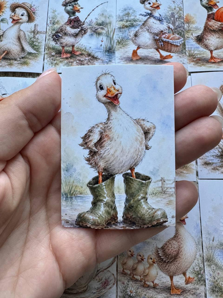 Cute Duck Stickers Set of 16, Watercolor Duckling Stickers, Handmade in UK, Scrapbook Journal Planner Decor, Cottagecore Gift