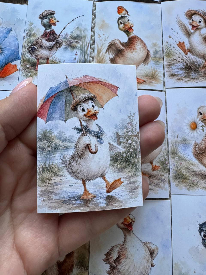 Cute Duck Stickers Set of 16, Watercolor Duckling Stickers, Handmade in UK, Scrapbook Journal Planner Decor, Cottagecore Gift