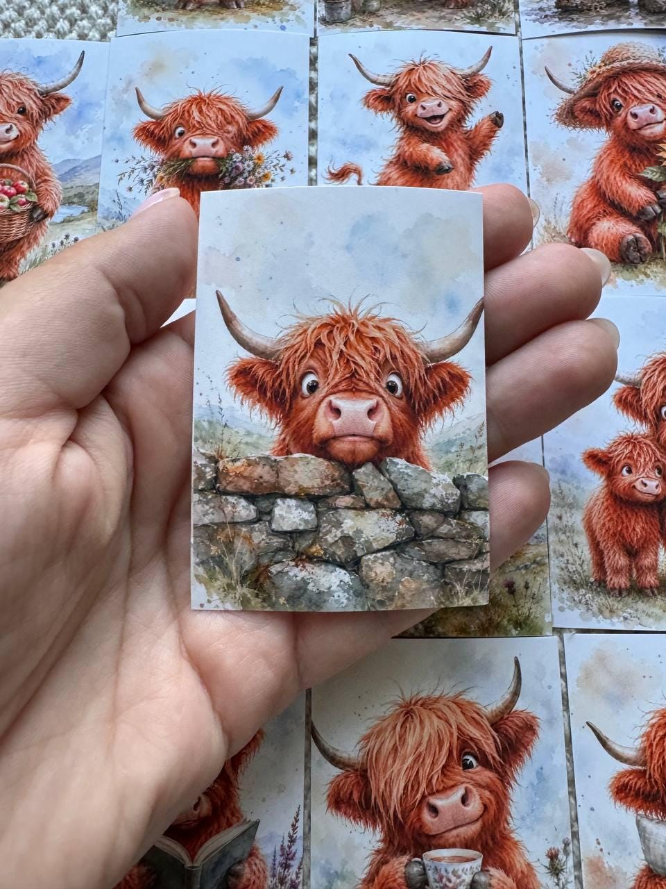 Highland Cow Stickers Set of 16, Cute Scottish Cow Watercolor Stickers, Handmade in UK, Junk Journal Scrapbook Planner Decor Gift