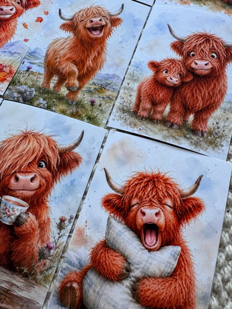 Highland Cow Stickers Set of 16, Cute Scottish Cow Watercolor Stickers, Handmade in UK, Junk Journal Scrapbook Planner Decor Gift