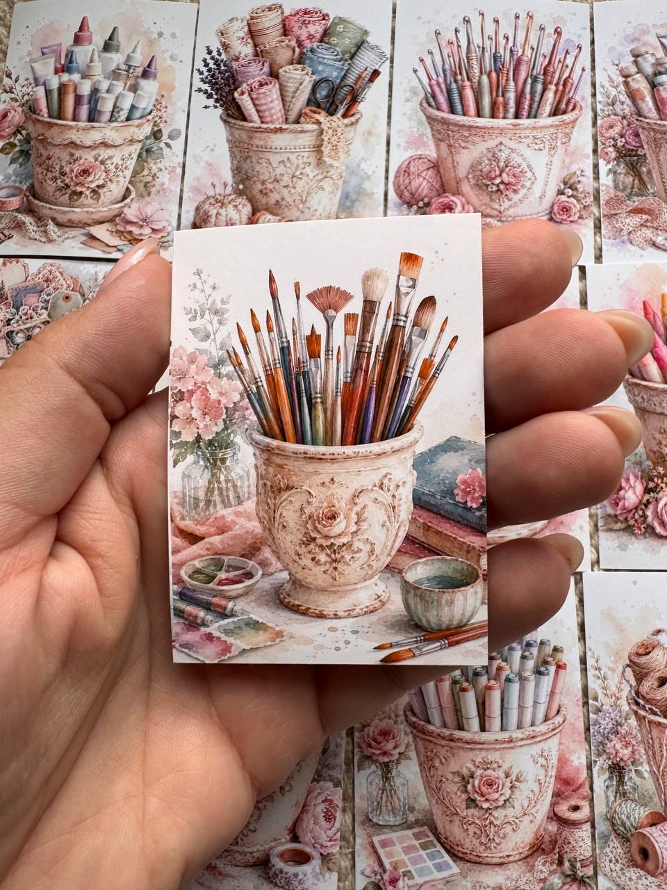 Vintage Craft Supply Stickers Set of 16, Watercolor Art & Sewing Stickers, Scrapbooking, Junk Journal, Handmade in the UK