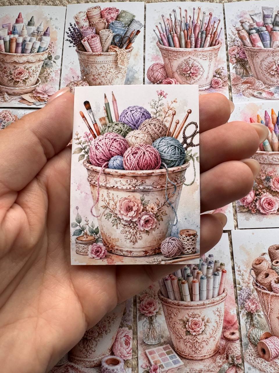 Vintage Craft Supply Stickers Set of 16, Watercolor Art & Sewing Stickers, Scrapbooking, Junk Journal, Handmade in the UK