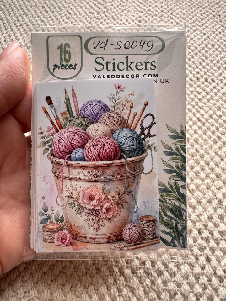 Vintage Craft Supply Stickers Set of 16, Watercolor Art & Sewing Stickers, Scrapbooking, Junk Journal, Handmade in the UK