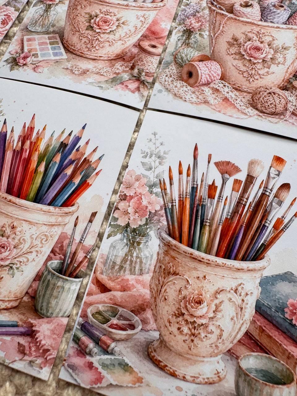 Vintage Craft Supply Stickers Set of 16, Watercolor Art & Sewing Stickers, Scrapbooking, Junk Journal, Handmade in the UK
