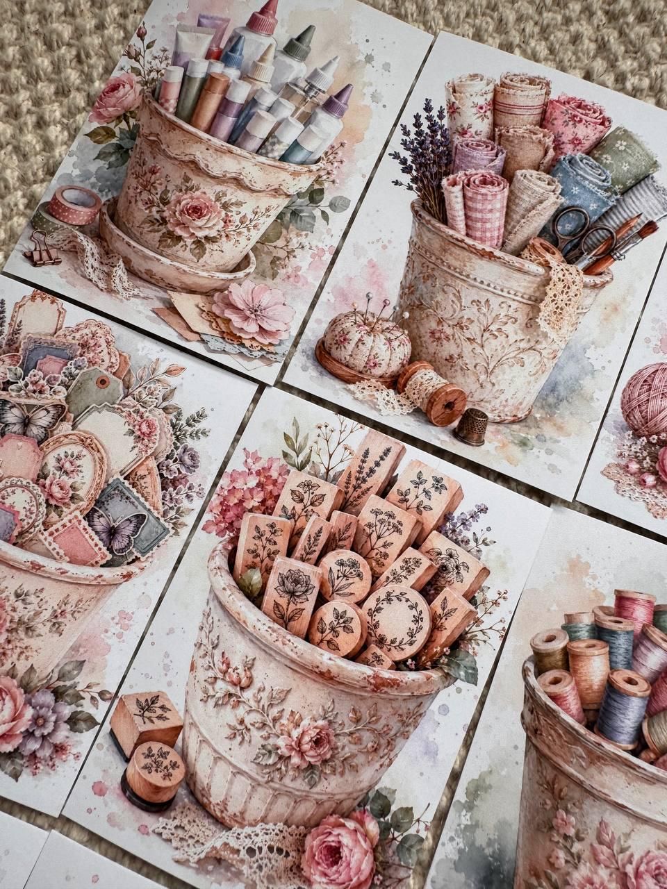 Vintage Craft Supply Stickers Set of 16, Watercolor Art & Sewing Stickers, Scrapbooking, Junk Journal, Handmade in the UK
