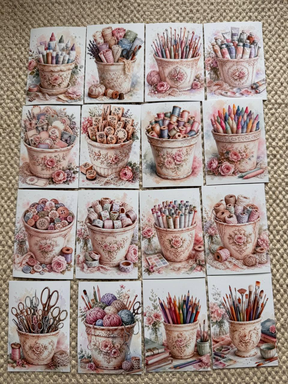 Vintage Craft Supply Stickers Set of 16, Watercolor Art & Sewing Stickers, Scrapbooking, Junk Journal, Handmade in the UK