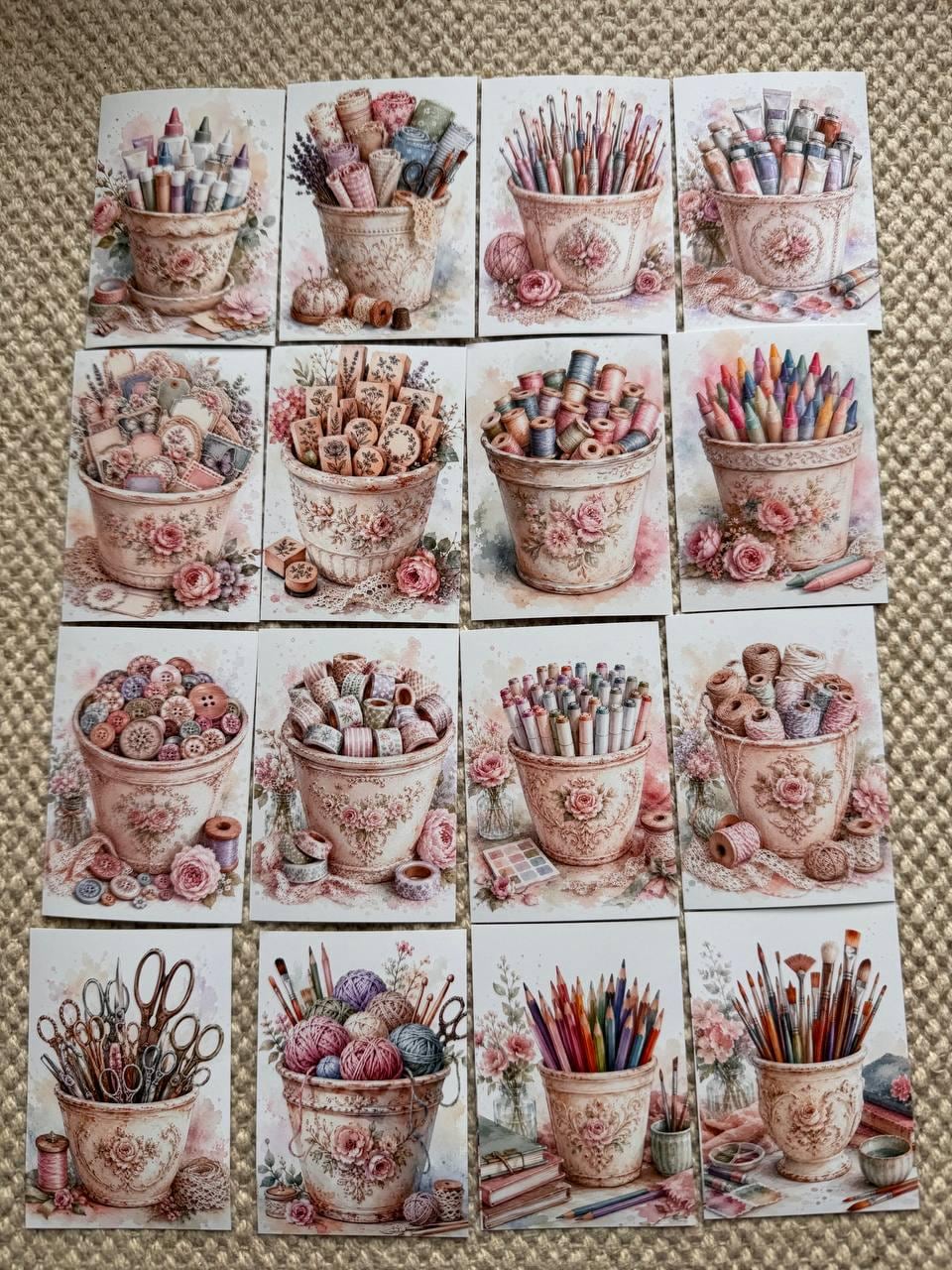 Vintage Craft Supply Stickers Set of 16, Watercolor Art & Sewing Stickers, Scrapbooking, Junk Journal, Handmade in the UK