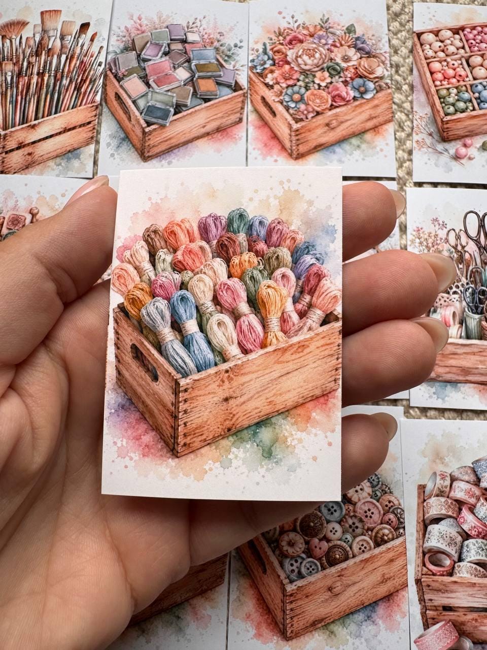 Vintage Craft Supply Stickers Set of 16, Watercolor Scrapbooking & Sewing Supplies, Junk Journal, Handmade in the UK Decor