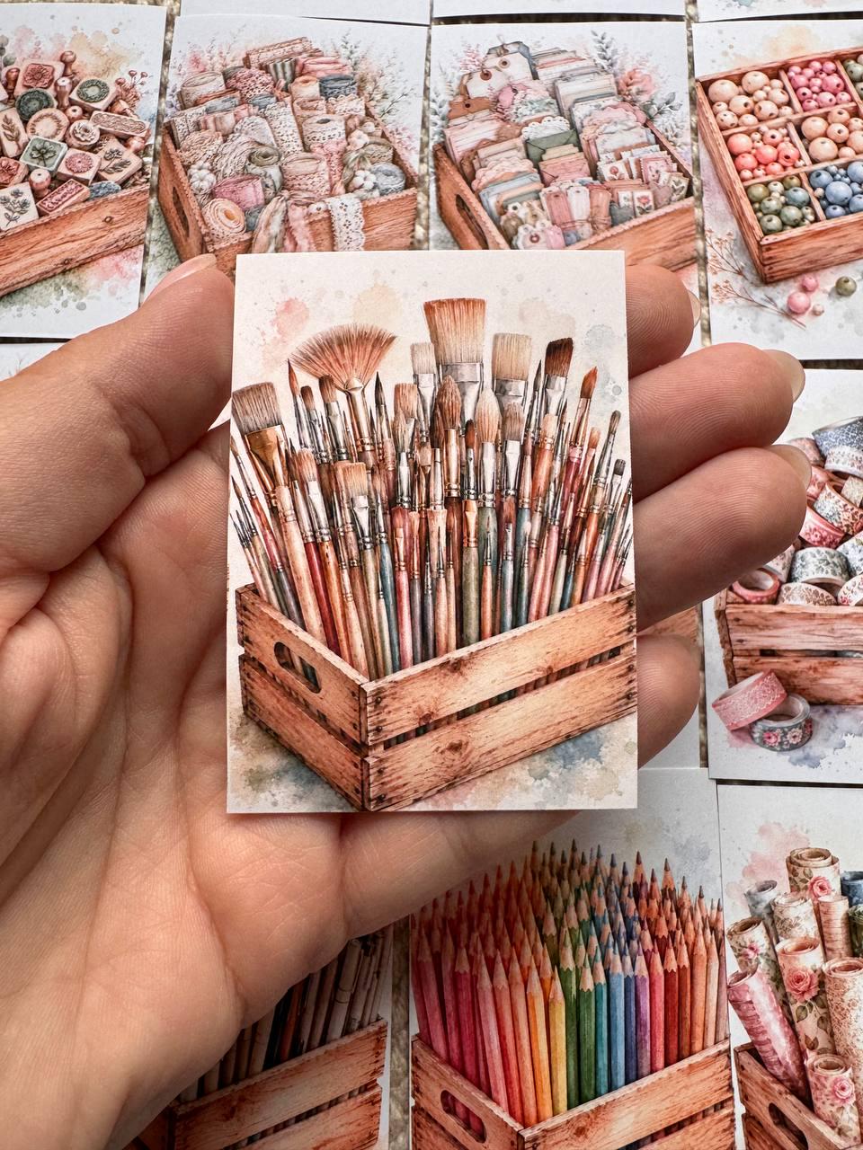 Vintage Craft Supply Stickers Set of 16, Watercolor Scrapbooking & Sewing Supplies, Junk Journal, Handmade in the UK Decor