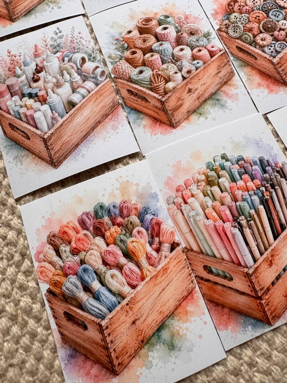 Vintage Craft Supply Stickers Set of 16, Watercolor Scrapbooking & Sewing Supplies, Junk Journal, Handmade in the UK Decor