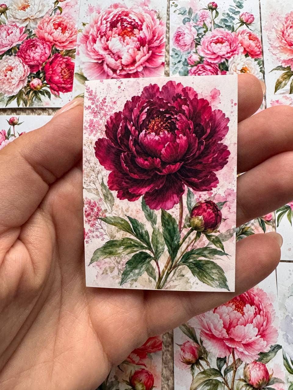 Peony Flower Stickers Set of 16, Watercolor Floral Stickers, Pink Peonies for Junk Journal, Scrapbook, Handmade in the UK Decor