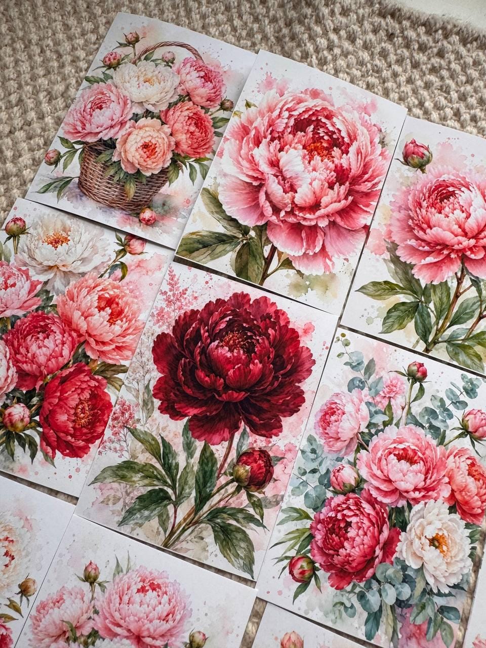 Peony Flower Stickers Set of 16, Watercolor Floral Stickers, Pink Peonies for Junk Journal, Scrapbook, Handmade in the UK Decor