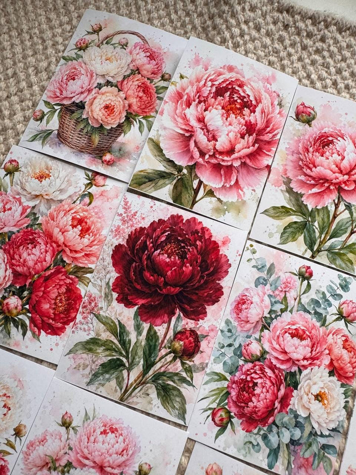 Peony Flower Stickers Set of 16, Watercolor Floral Stickers, Pink Peonies for Junk Journal, Scrapbook, Handmade in the UK Decor