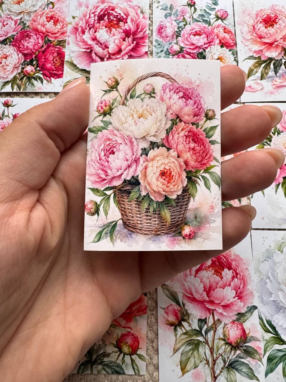Peony Flower Stickers Set of 16, Watercolor Floral Stickers, Pink Peonies for Junk Journal, Scrapbook, Handmade in the UK Decor