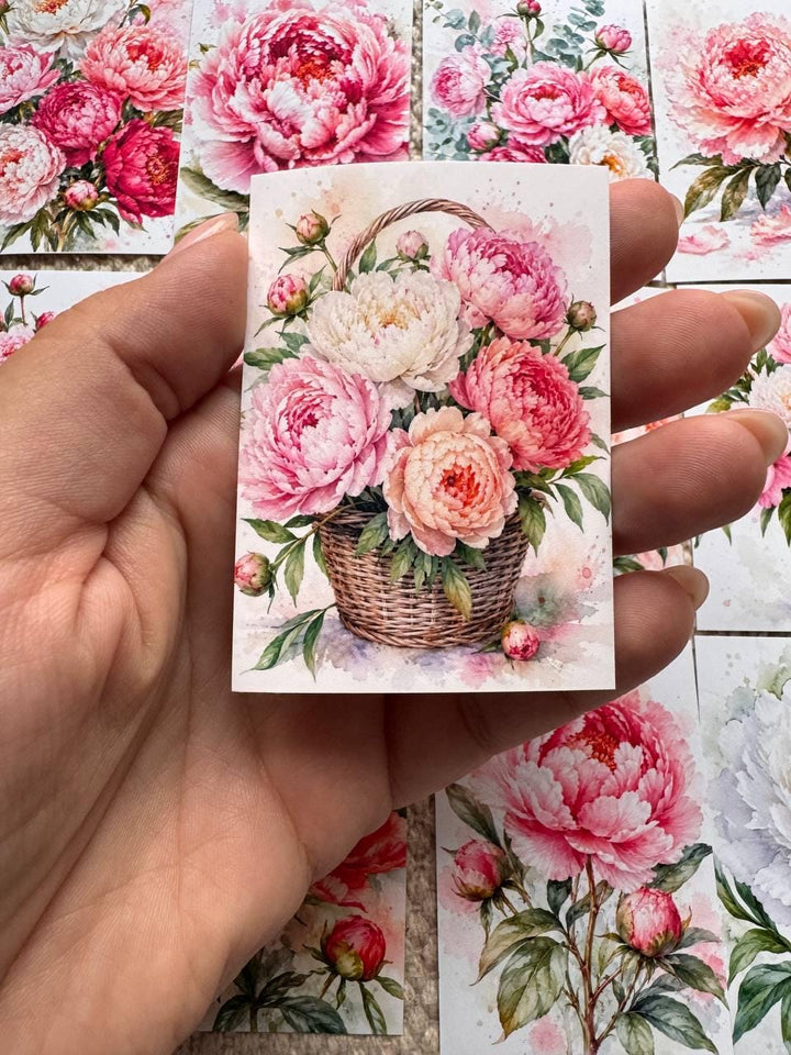 Peony Flower Stickers Set of 16, Watercolor Floral Stickers, Pink Peonies for Junk Journal, Scrapbook, Handmade in the UK Decor