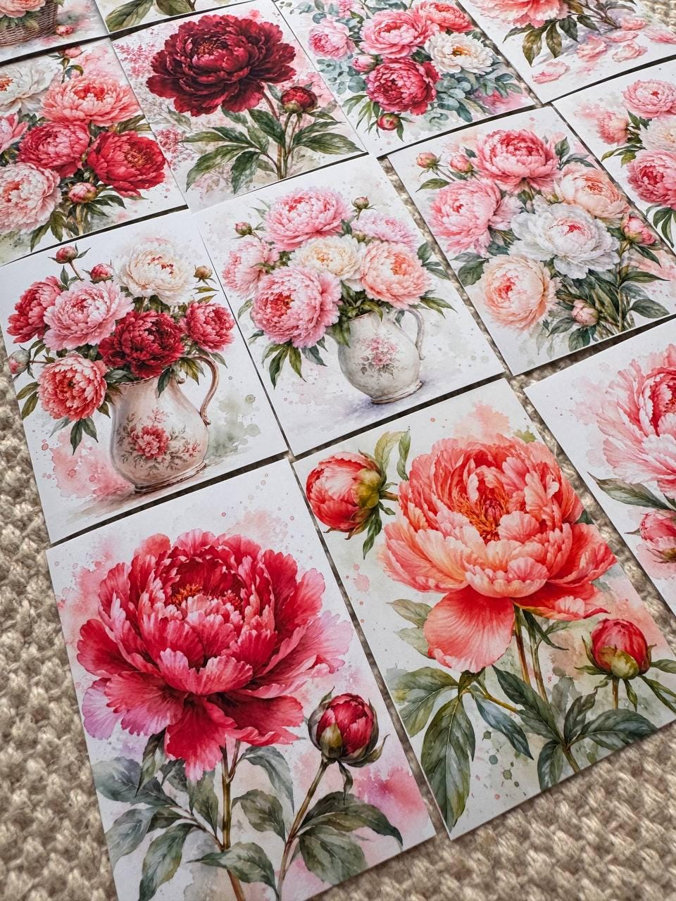 Peony Flower Stickers Set of 16, Watercolor Floral Stickers, Pink Peonies for Junk Journal, Scrapbook, Handmade in the UK Decor