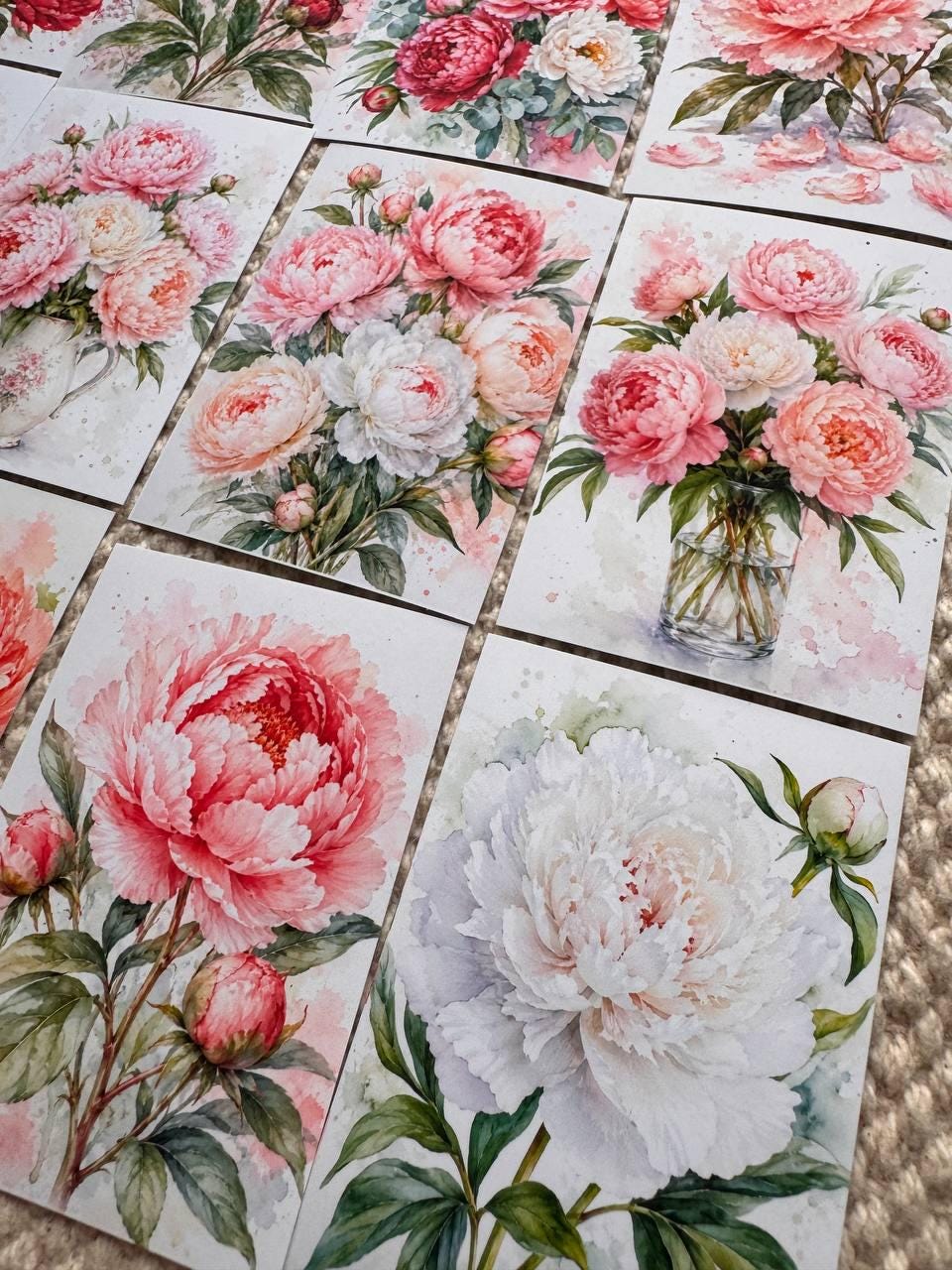 Peony Flower Stickers Set of 16, Watercolor Floral Stickers, Pink Peonies for Junk Journal, Scrapbook, Handmade in the UK Decor