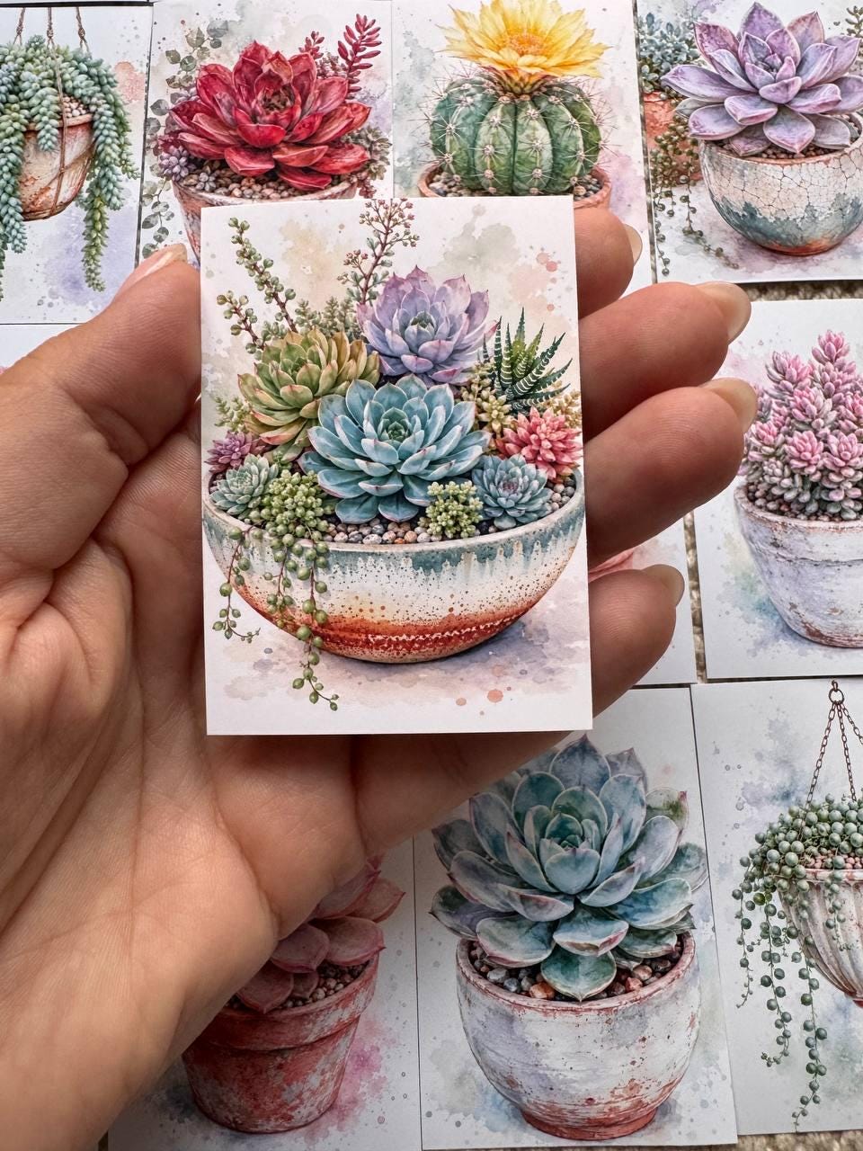 Succulent Stickers Set of 16, Watercolor Cactus & Succulent Stickers, Botanical Planner Stickers, Handmade in the UK, Journal Decor