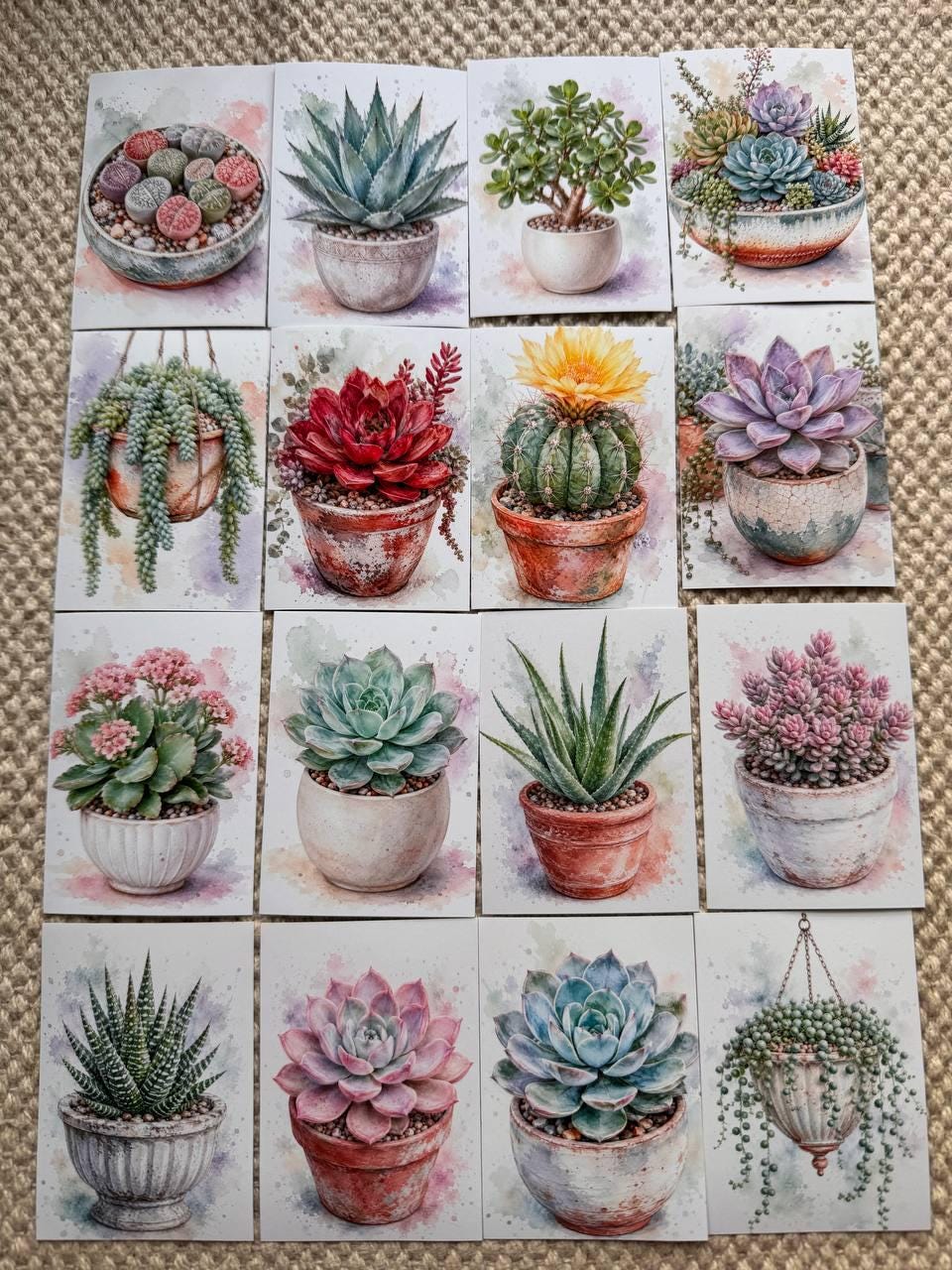 Succulent Stickers Set of 16, Watercolor Cactus & Succulent Stickers, Botanical Planner Stickers, Handmade in the UK, Journal Decor