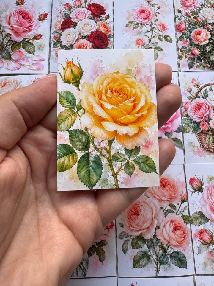 Rose Stickers Set of 16, Watercolor Rose Stickers, Floral Journal Stickers, Botanical Scrapbook Stickers, Handmade in the UK