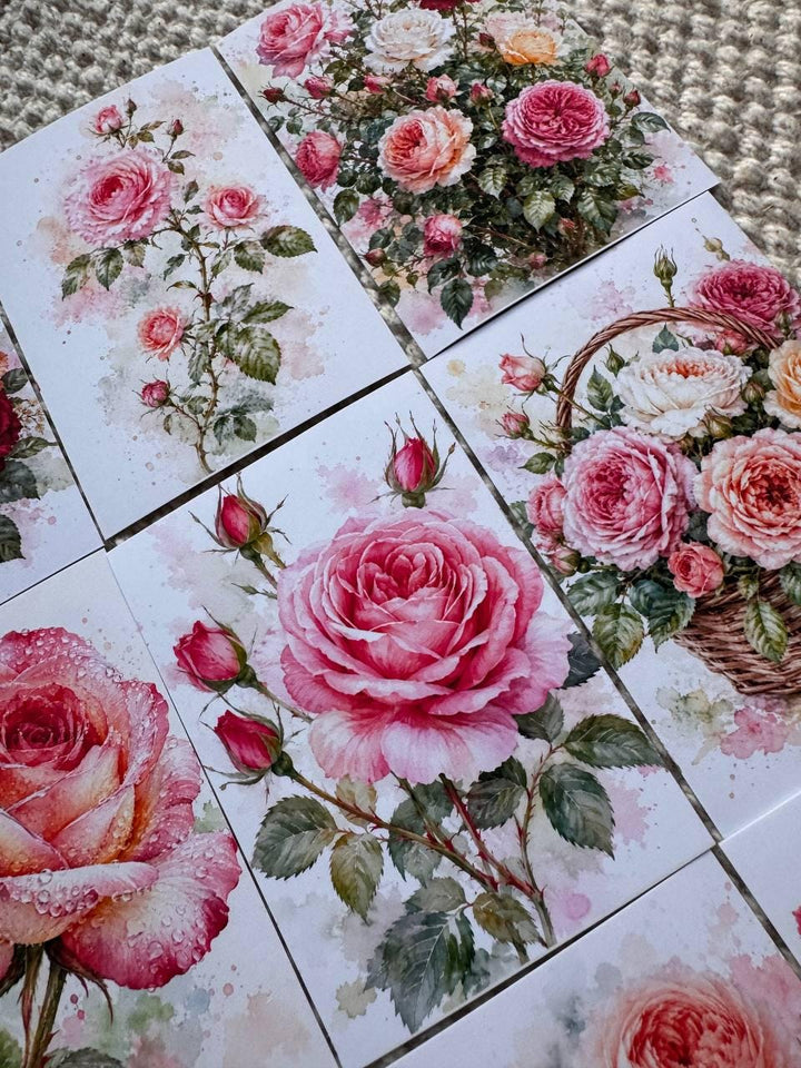 Rose Stickers Set of 16, Watercolor Rose Stickers, Floral Journal Stickers, Botanical Scrapbook Stickers, Handmade in the UK
